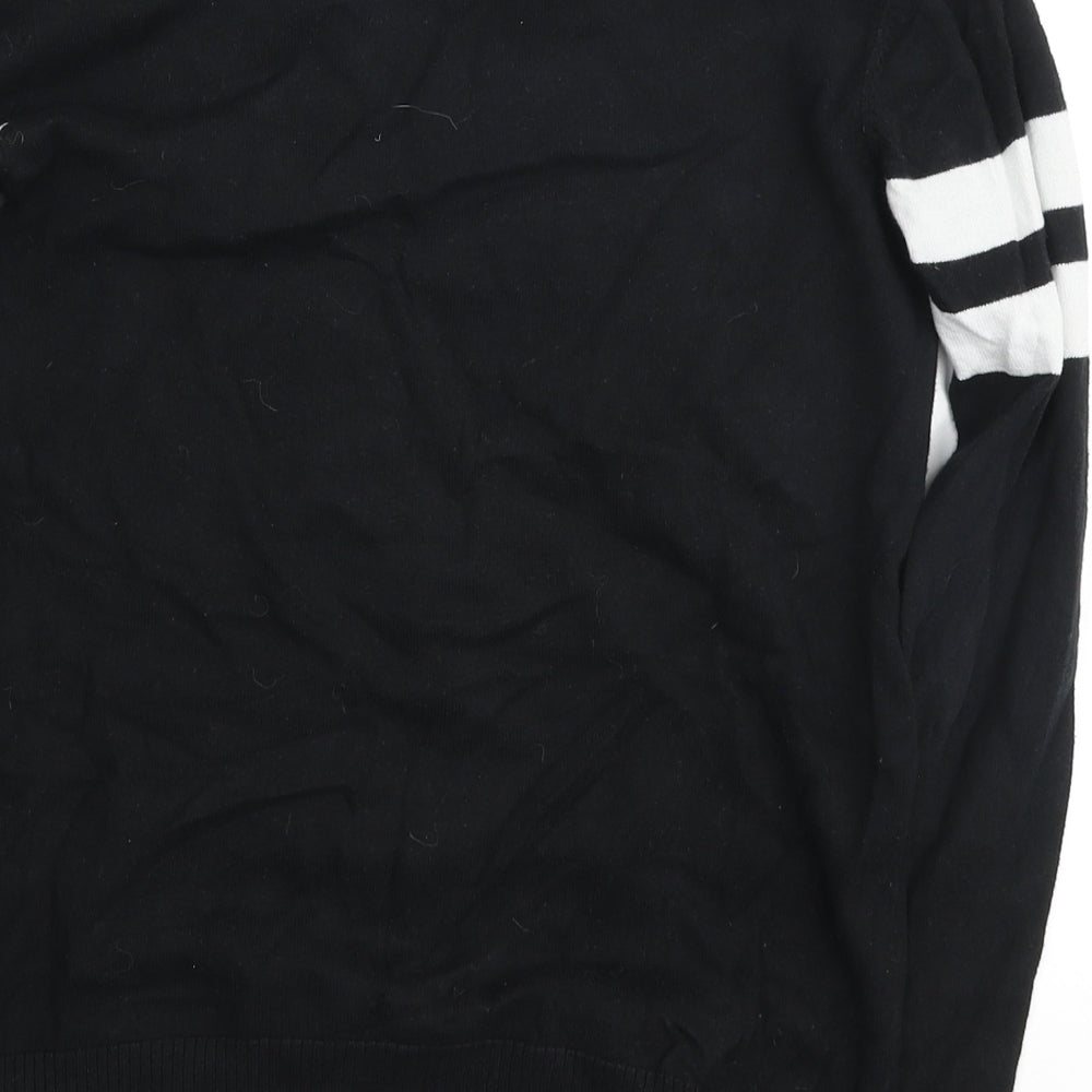 H&M Girls Black Round Neck Cotton Pullover Jumper Size 10-11 Years Pullover - stripes on sleeve