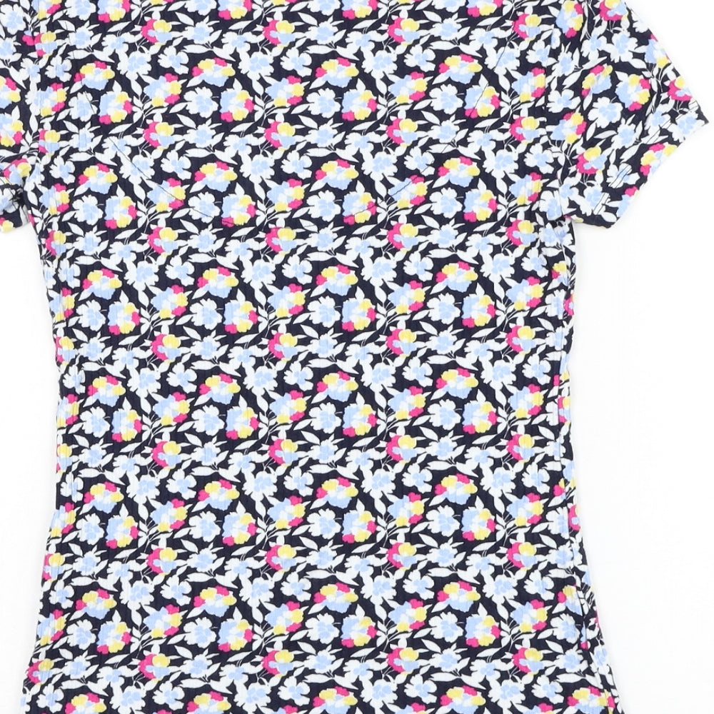 Marks and Spencer Womens Floral Viscose Basic T-Shirt Size 6 V-Neck