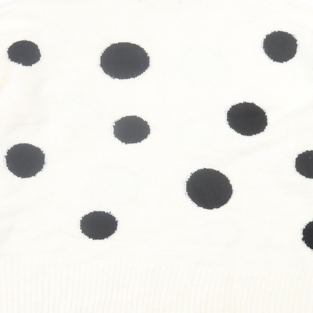 Marks and Spencer Womens White Crew Neck Polka Dot Acrylic Pullover Jumper Size L
