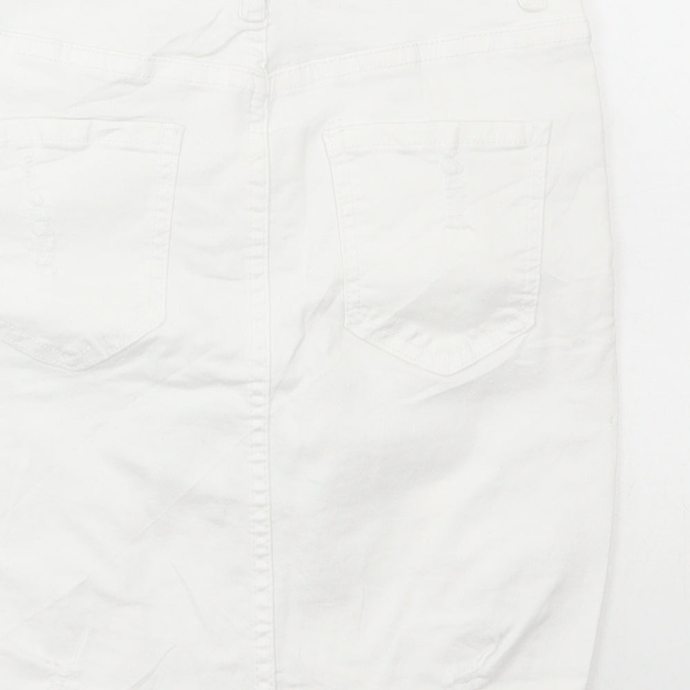 Mybestiny Womens White Cotton Maxi Skirt Size 10 Zip - Distressed