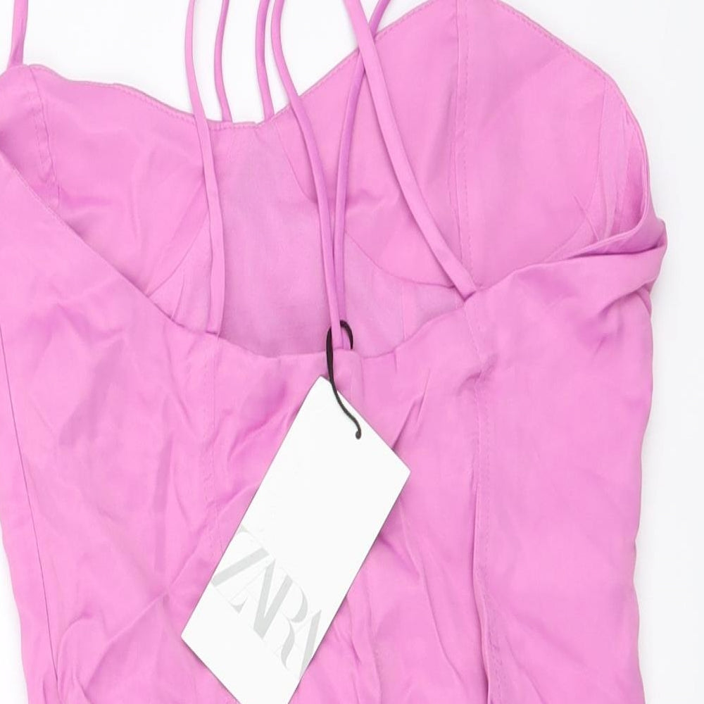 Zara Womens Pink Viscose Bodysuit One-Piece Size S Snap