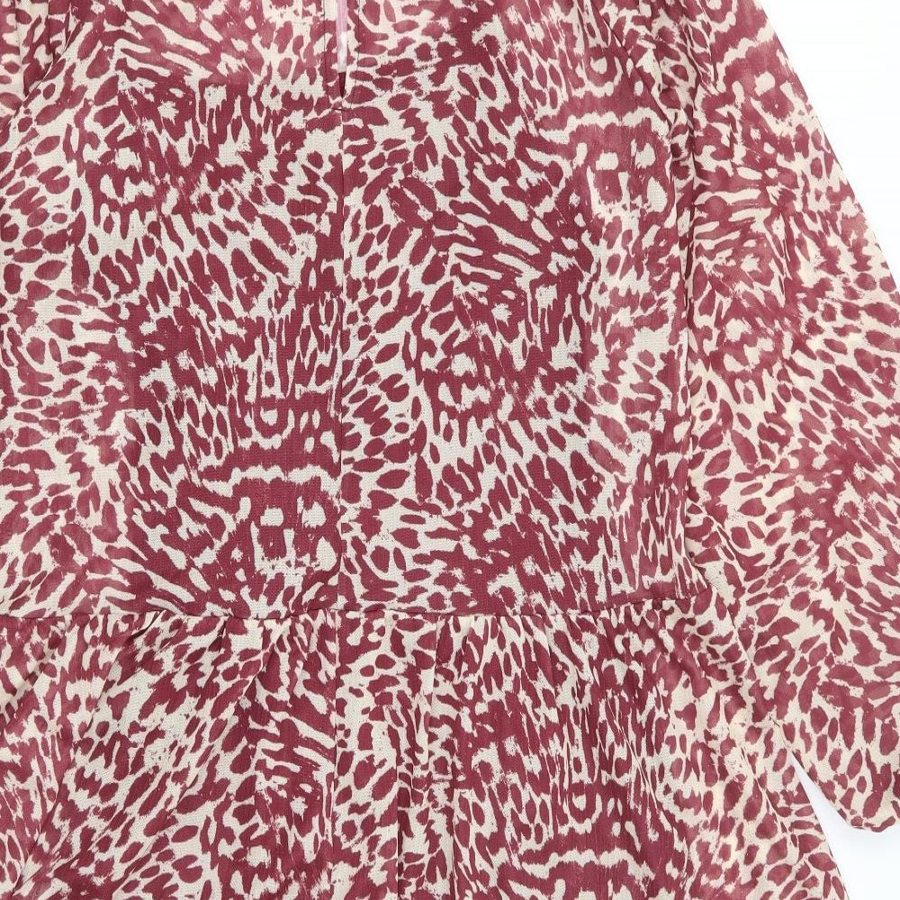 Topshop Womens Red Animal Print Polyester Tunic Blouse Size 10 Round Neck - Leopard Print Peplum