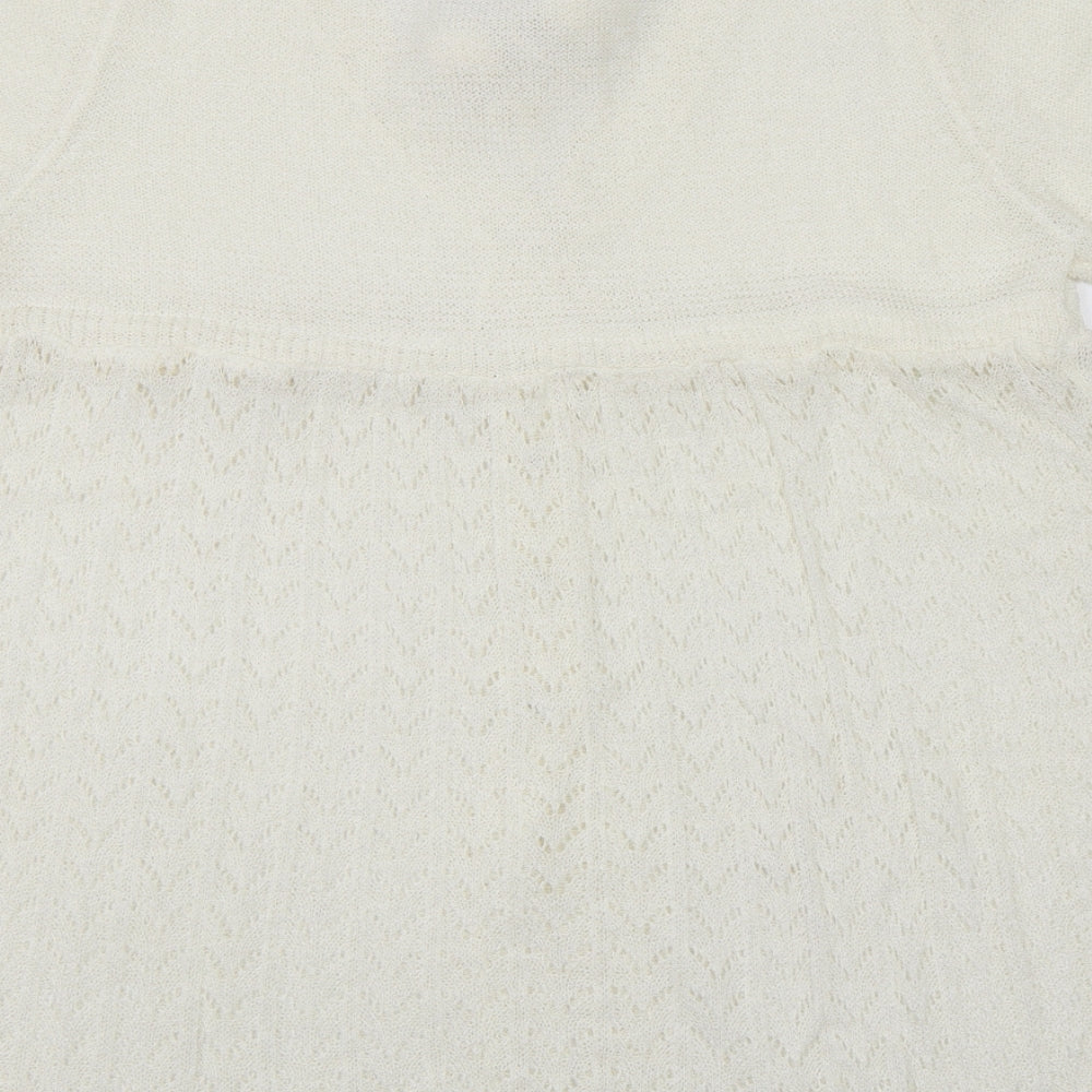 Miss Milla Womens White Acrylic Basic Button-Up Size L V-Neck