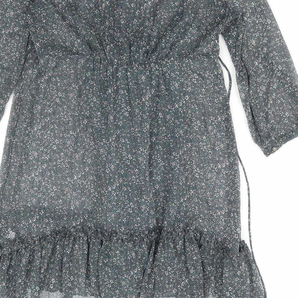 Marks and Spencer Womens Green Floral Cotton Basic Blouse Size 12 V-Neck