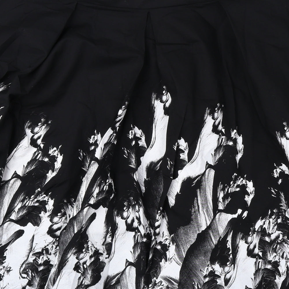 Isabel de Pedro Womens Black Geometric Cotton A-Line Skirt Size 16 Zip