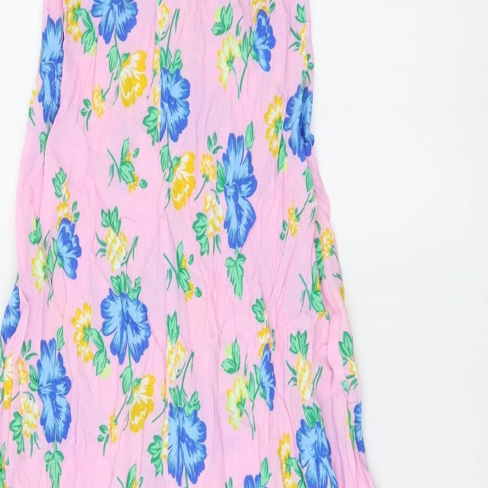 Marks and Spencer Womens Pink Floral Viscose Maxi Size 10 V-Neck Pullover