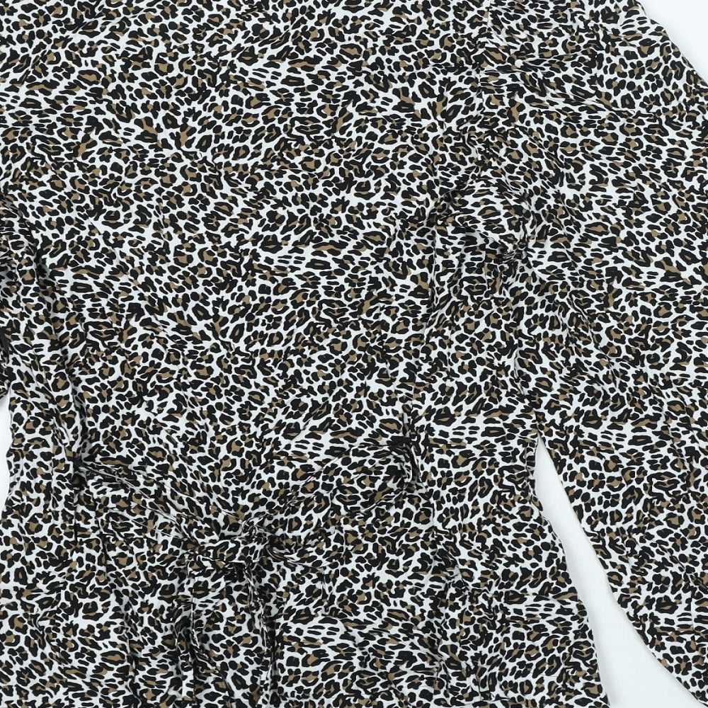 Marks and Spencer Womens Black Animal Print Viscose Basic Blouse Size 6 V-Neck - Leopard Print