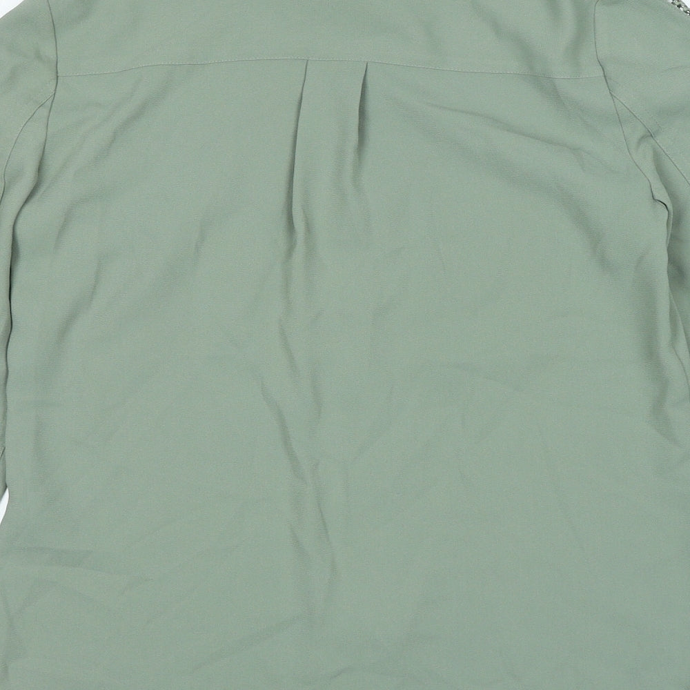Marks and Spencer Womens Green Polyester Basic Button-Up Size 6 Collared