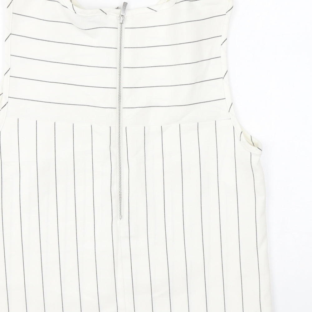Marks and Spencer Womens Ivory Striped Polyester Basic Tank Size 10 Round Neck