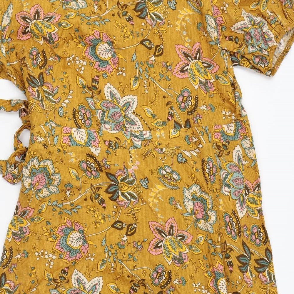 TU Womens Multicoloured Floral Viscose Wrap Dress Size 18 V-Neck Tie