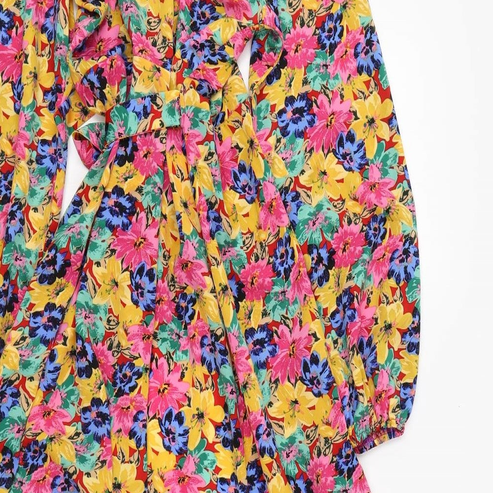 Axara Womens Multicoloured Floral Polyester Wrap Dress Size M V-Neck Tie
