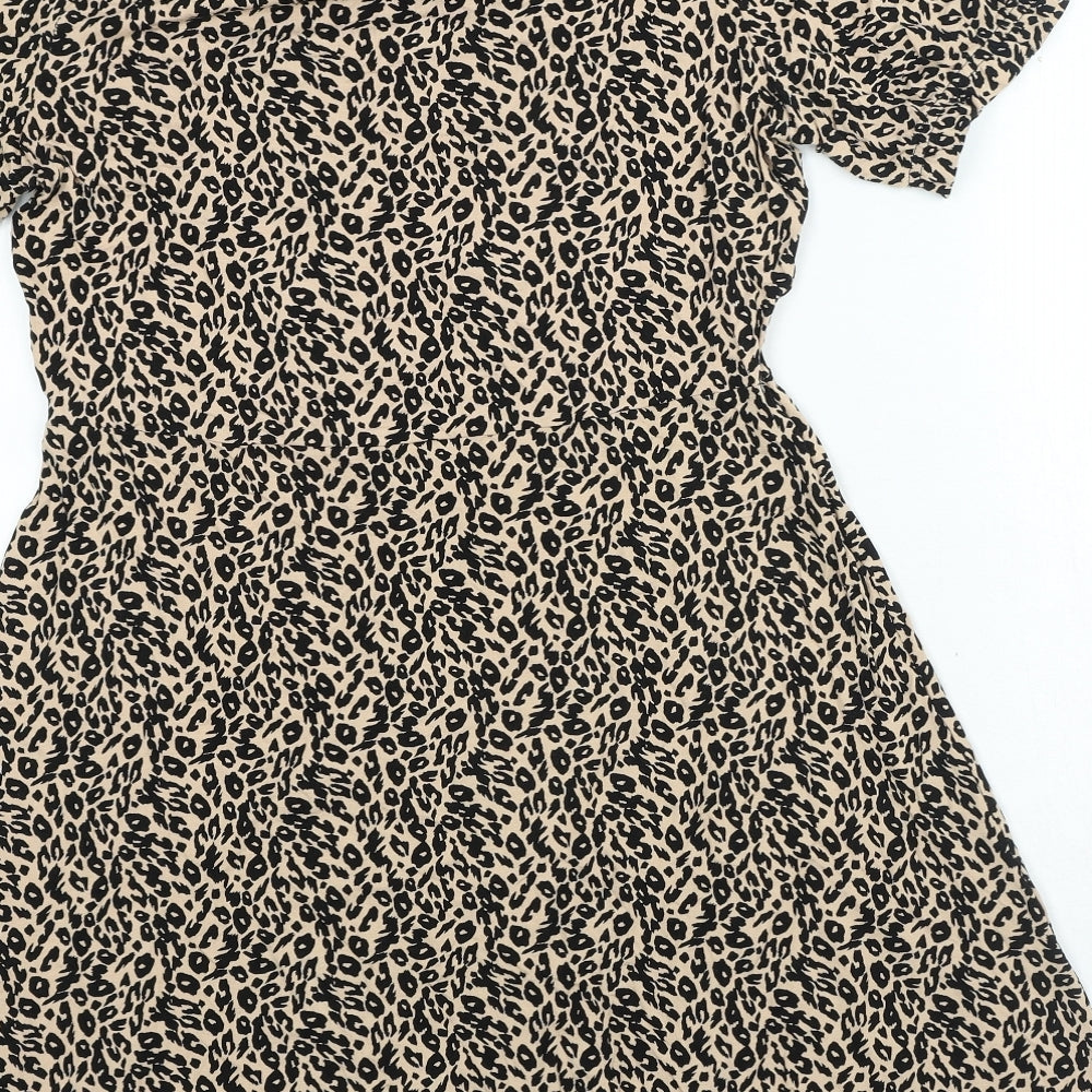 Marks and Spencer Womens Beige Animal Print Viscose A-Line Size 12 Round Neck Pullover