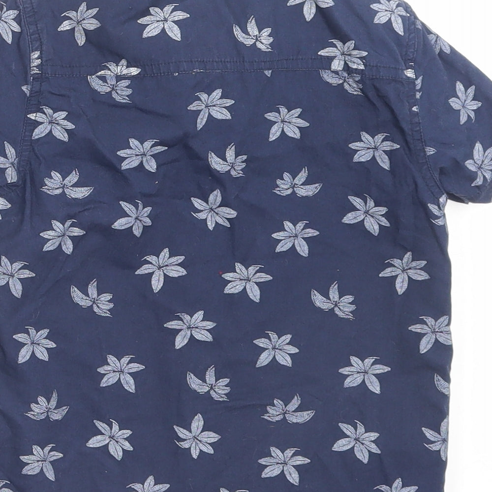 Outrage London Boys Blue Geometric Cotton Basic Button-Up Size 3-4 Years Collared Button - Leaf Pattern