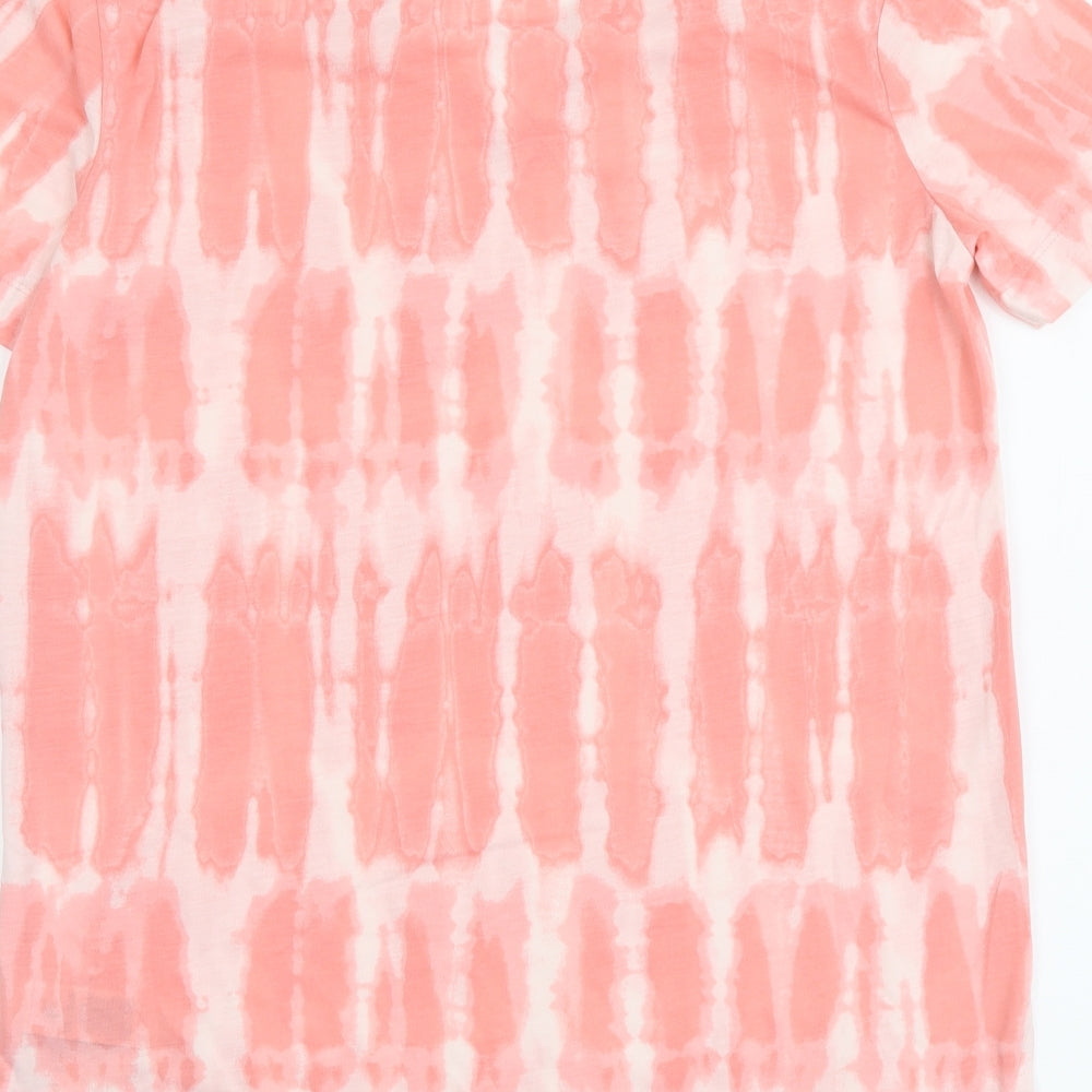 Marks and Spencer Womens Pink Geometric Polyester Basic T-Shirt Size 8 V-Neck - Tie Dye