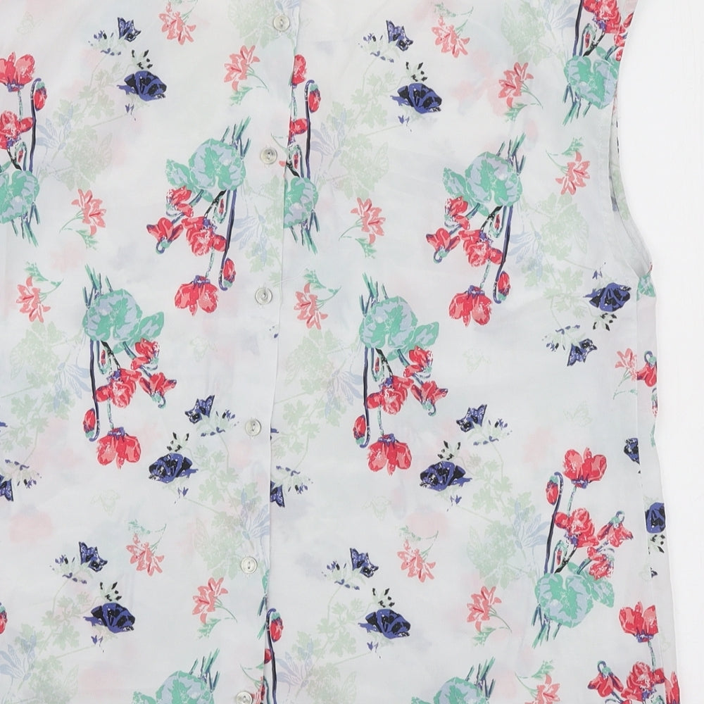ESMARA Womens White Floral Polyester Basic Blouse Size 14 Round Neck