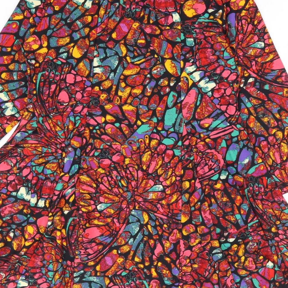 Attitudes Womens Multicoloured Geometric Polyester Skater Dress Size XS V-Neck Pullover