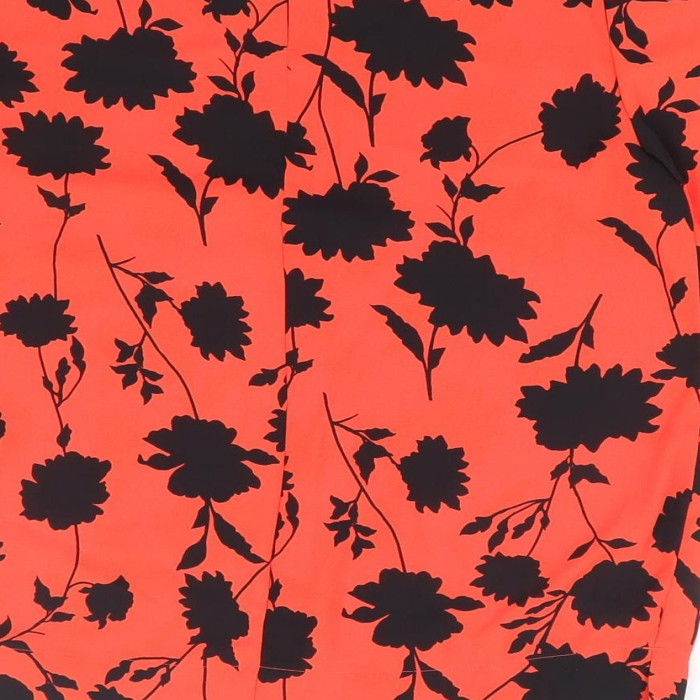 Marks and Spencer Womens Red Floral Polyester Basic T-Shirt Size 6 Round Neck