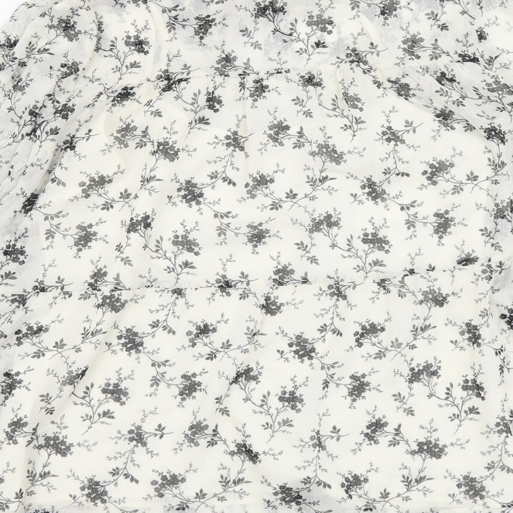 Marks and Spencer Womens White Floral Polyester Basic Blouse Size 8 Mock Neck