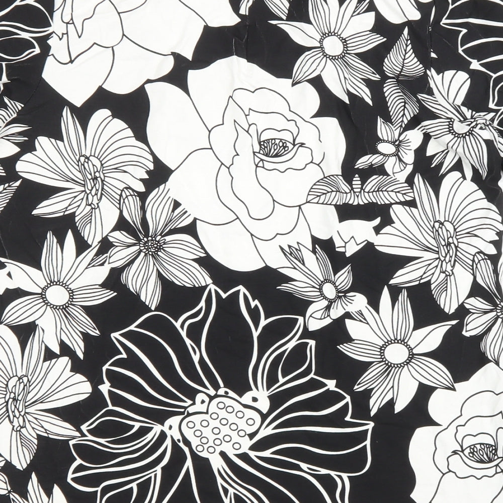 Preworn Womens Black Floral Viscose Basic T-Shirt Size S Round Neck
