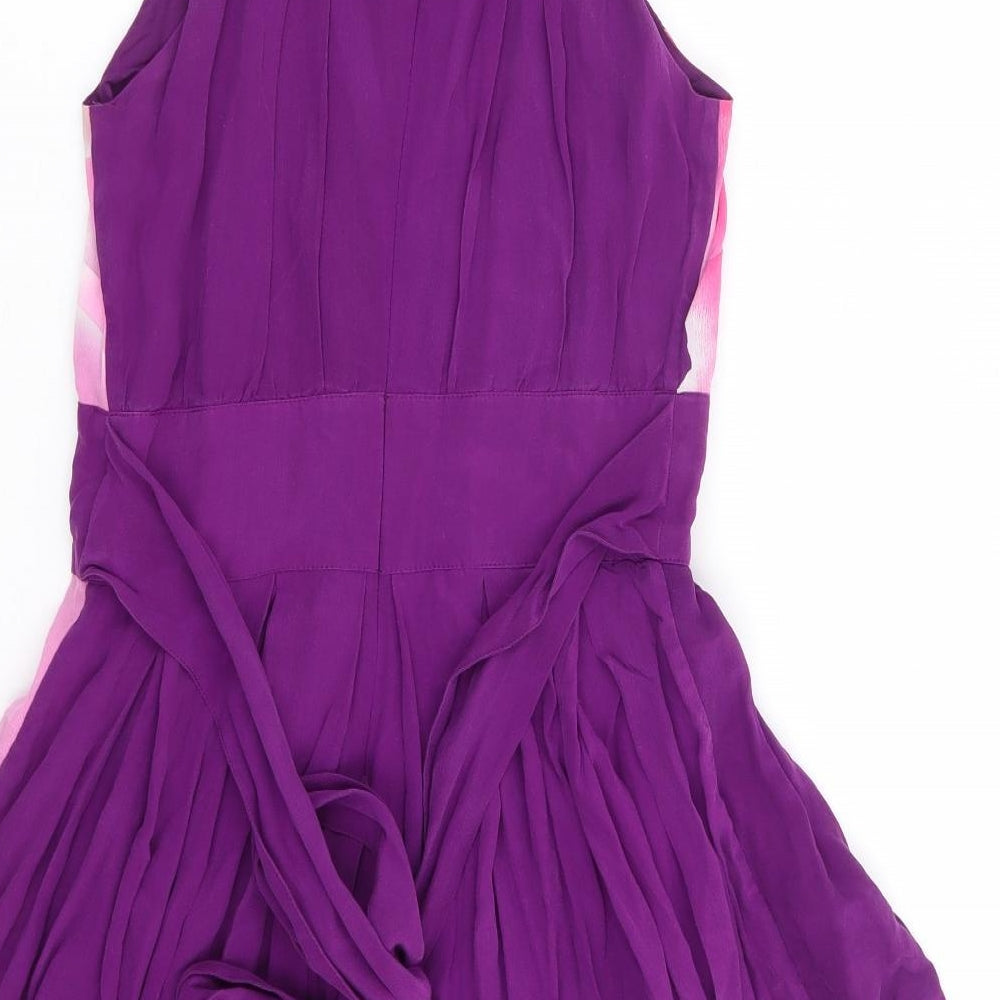 Warehouse Womens Purple Floral Polyester Fit & Flare Size 6 Round Neck Zip - Tulle Petticoat