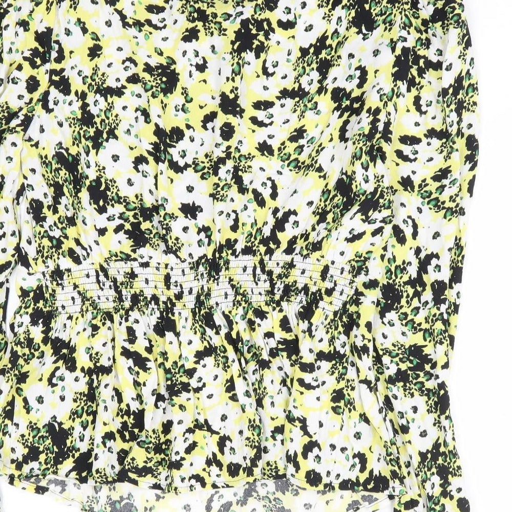 Marks and Spencer Womens Yellow Floral Viscose Basic Blouse Size 6 Round Neck