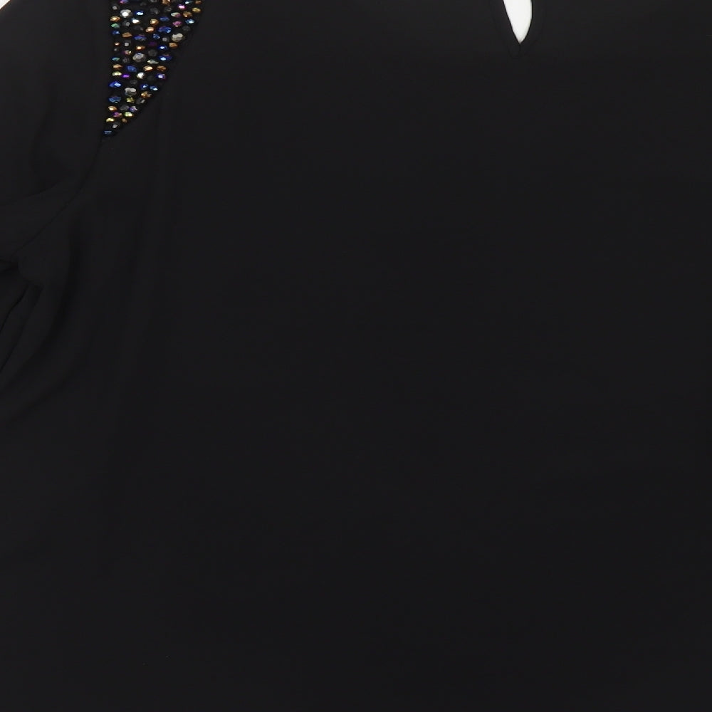 Marks and Spencer Womens Black Polyester Basic Blouse Size M Round Neck - Embellished Shoulders