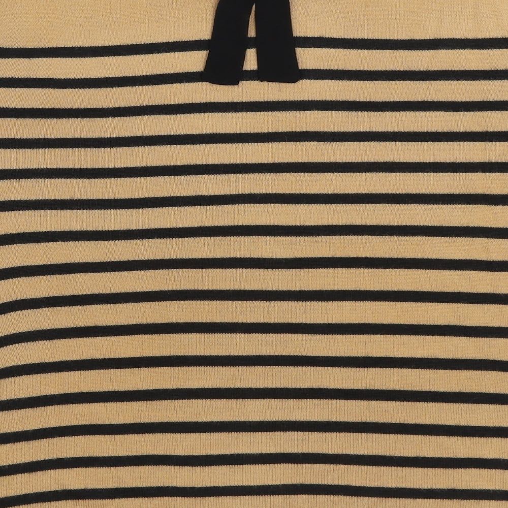 Marks and Spencer Womens Brown Round Neck Striped Viscose Pullover Jumper Size 16 - Lace sleeve detail