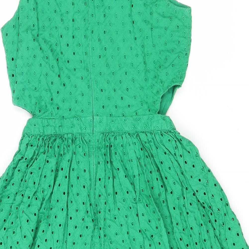 Topshop Womens Green Cotton Fit & Flare Size 10 Scoop Neck Zip - Cut out detail