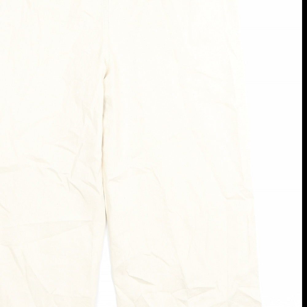 Marks and Spencer Womens Ivory Cotton Wide-Leg Jeans Size 18 L23 in Regular Button