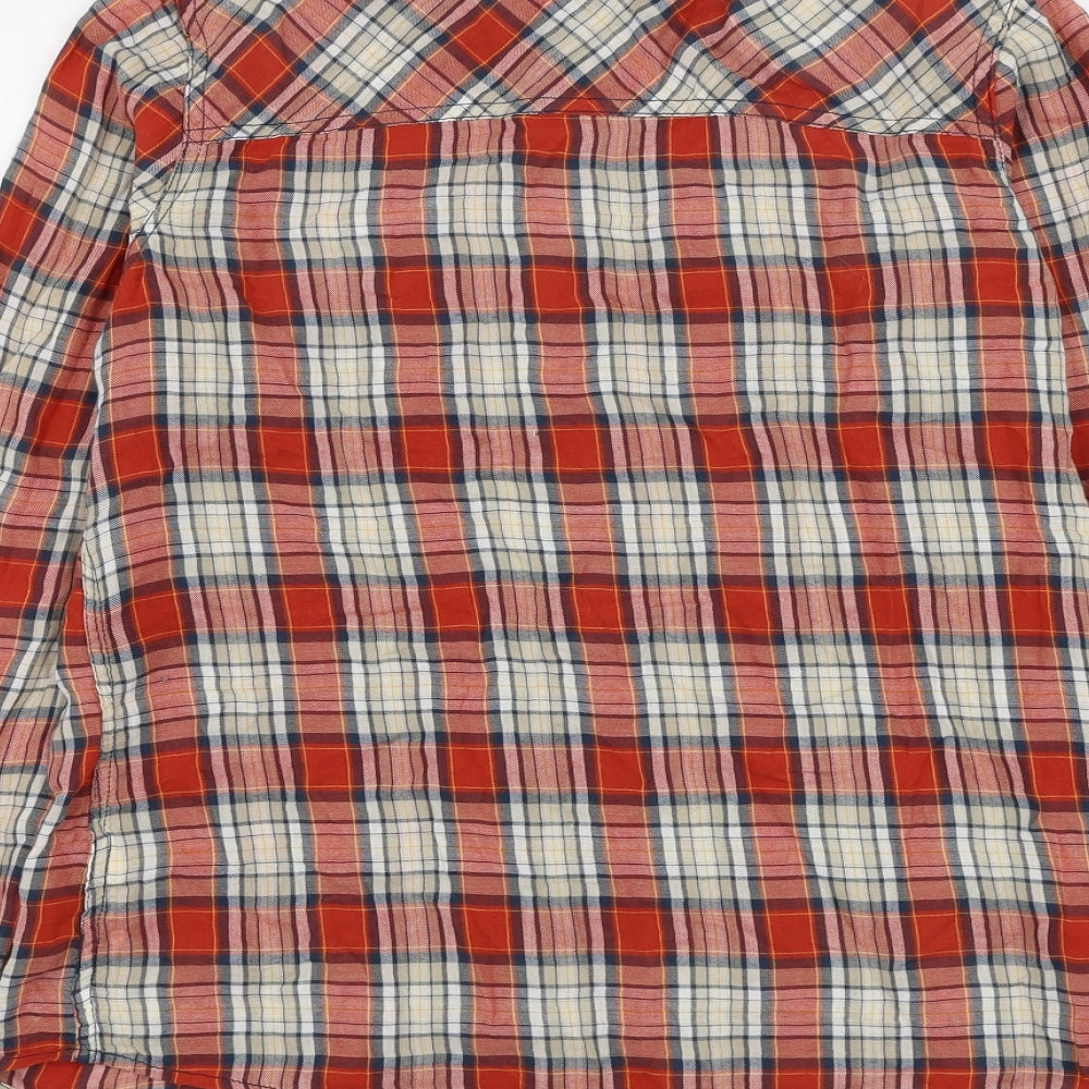 Marks and Spencer Womens Red Plaid Cotton Basic Button-Up Size 10 Collared