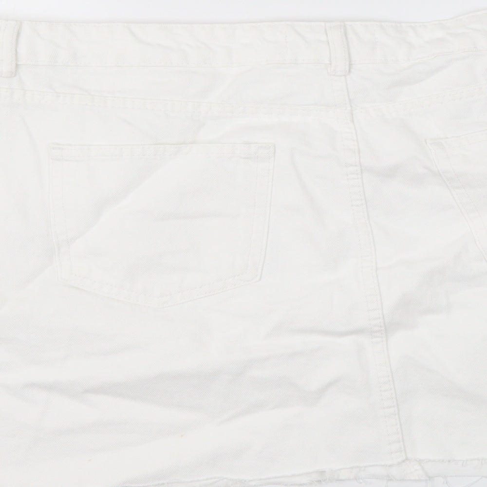 Primark Womens White Cotton Mini Skirt Size 20 Button