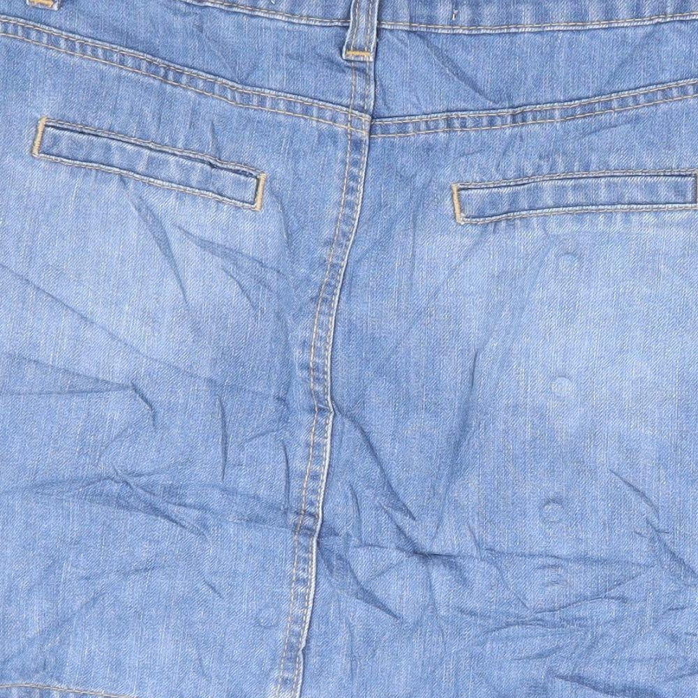 New Womens Blue Cotton Mini Skirt Size 10 Button
