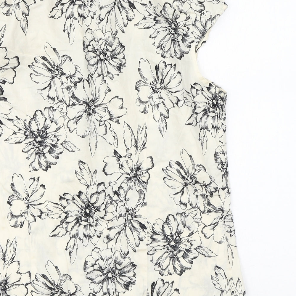Marks and Spencer Womens Ivory Floral Cotton Basic Button-Up Size 14 Collared