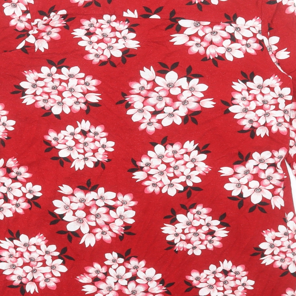 Bonmarch Womens Red Floral Viscose Basic T-Shirt Size 12 V-Neck