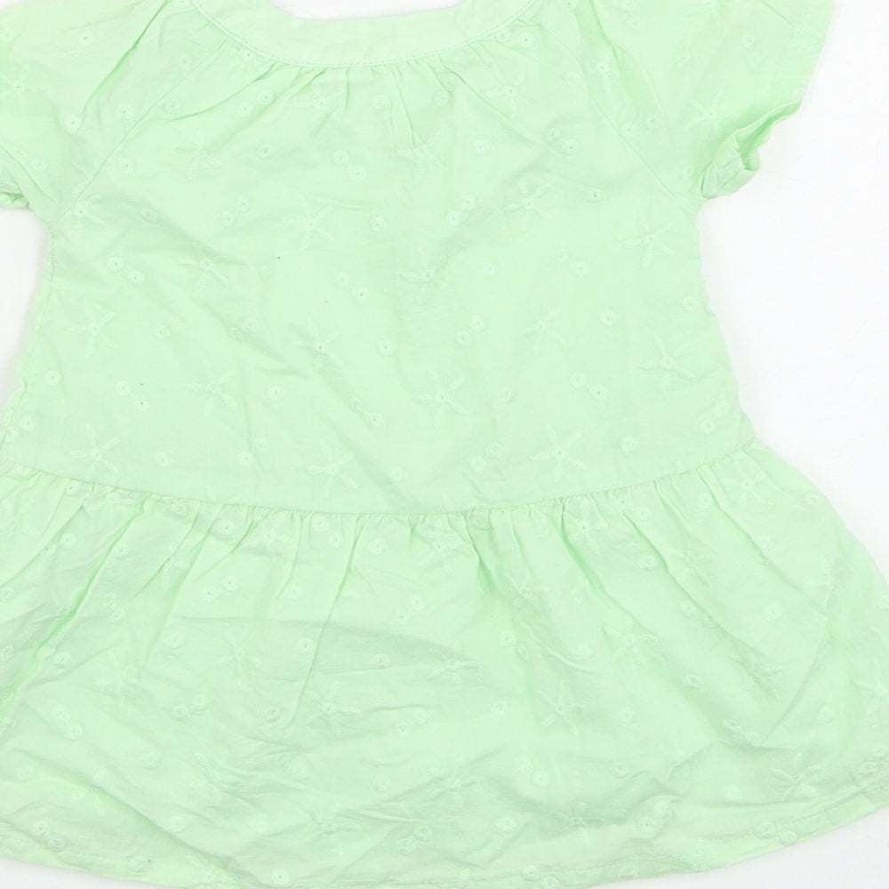 Marks and Spencer Girls Green Floral Polyester Basic Blouse Size 3-6 Months Round Neck Button