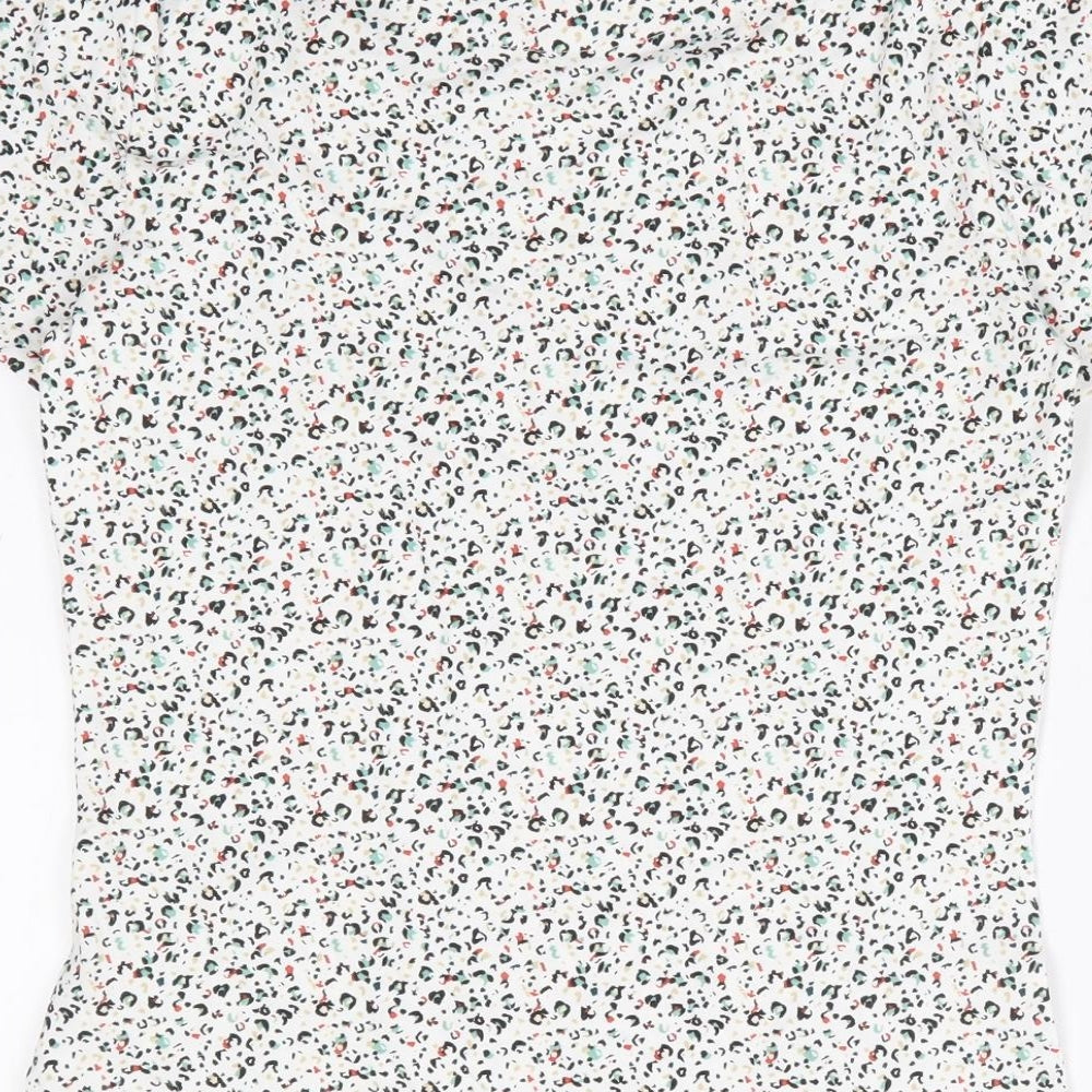 Marks and Spencer Womens White Animal Print Cotton Basic T-Shirt Size 8 Round Neck - Multicoloured Leopard Print