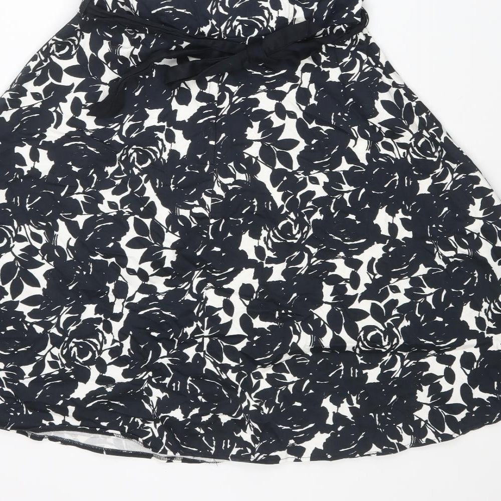 New Look Womens Black Floral Cotton Fit & Flare Size 12 Sweetheart Zip
