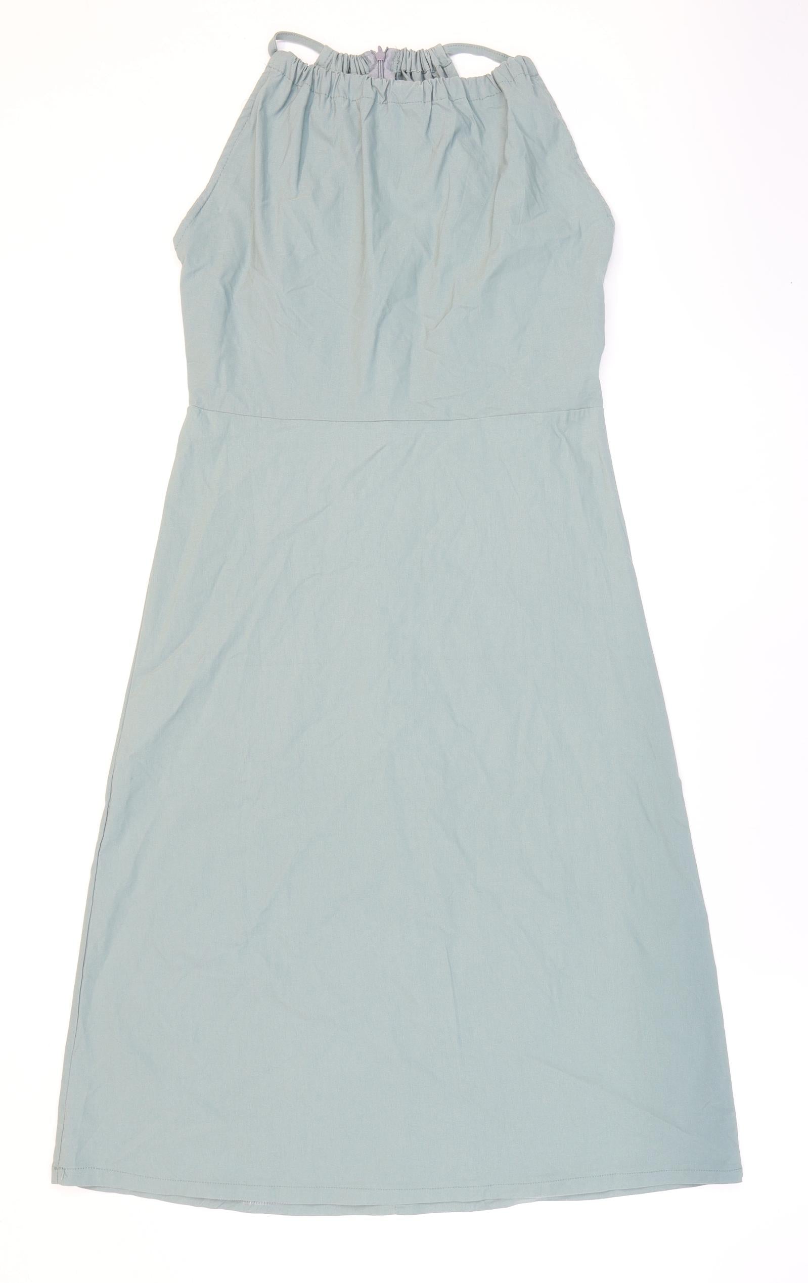 open lace back dress Bansuu Womens Blue Polyester Skater Dress Size M High Neck Zip – Preworn