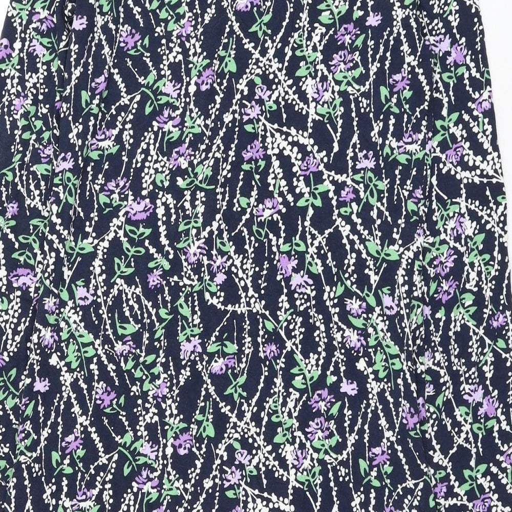 Marks and Spencer Womens Blue Floral Viscose Shift Size 8 Mock Neck Tie