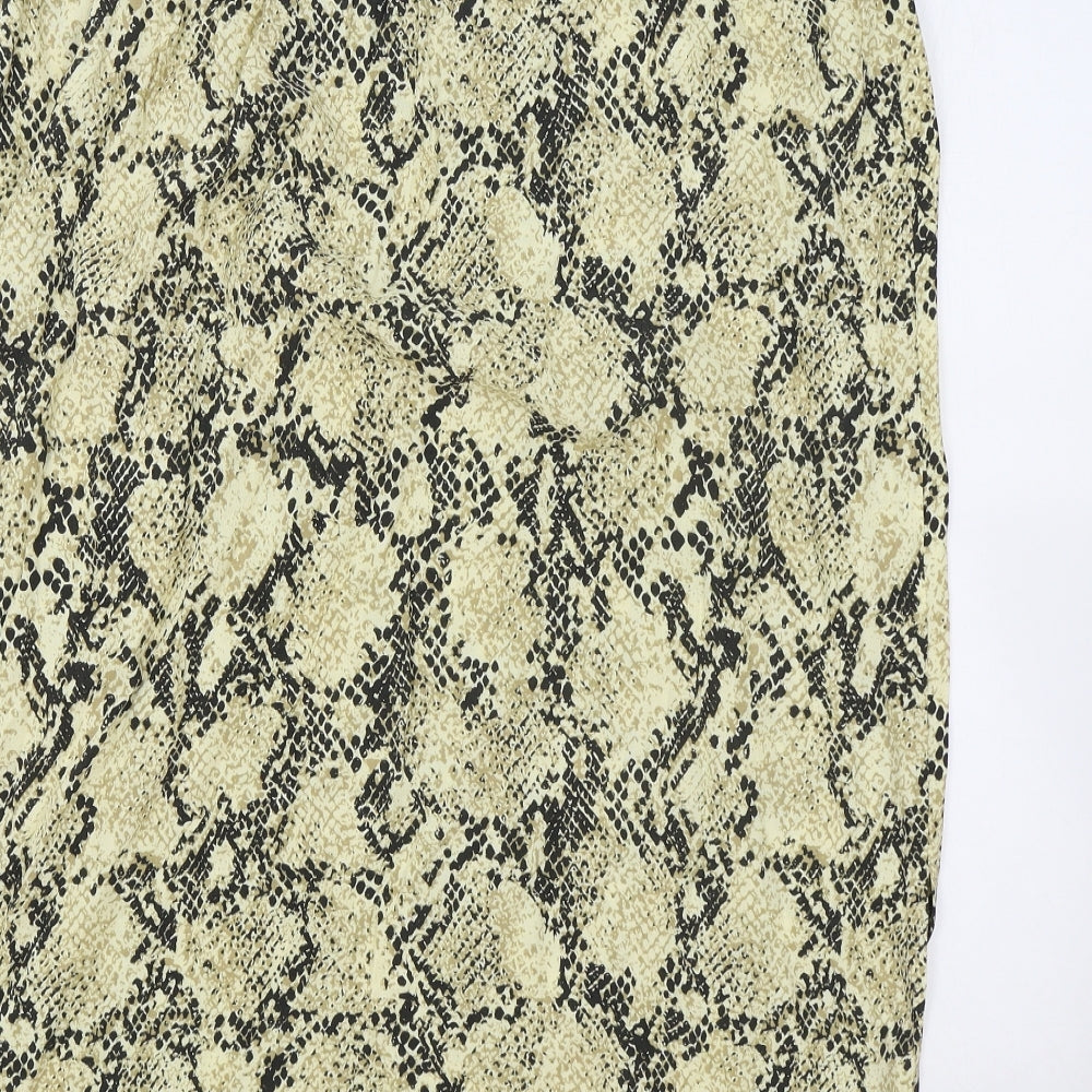 Marks and Spencer Womens Beige Animal Print Viscose Flare Skirt Size 12 Drawstring - Snake Skin Print