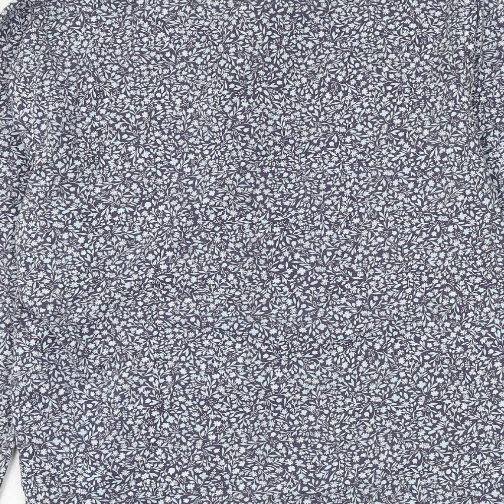 Marks and Spencer Womens Blue Floral Polyester Basic Button-Up Size S Collared