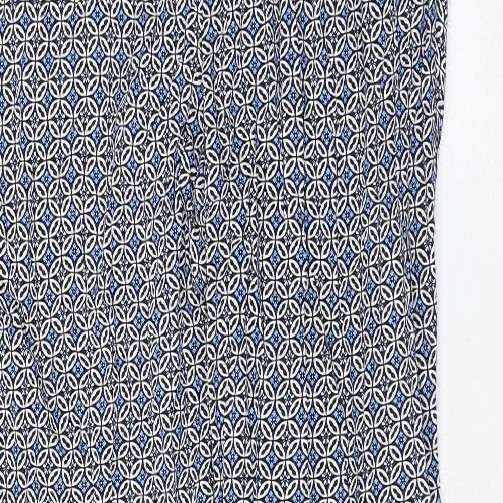 Marks and Spencer Womens Blue Geometric Viscose Trousers Size 10 L30 in Regular