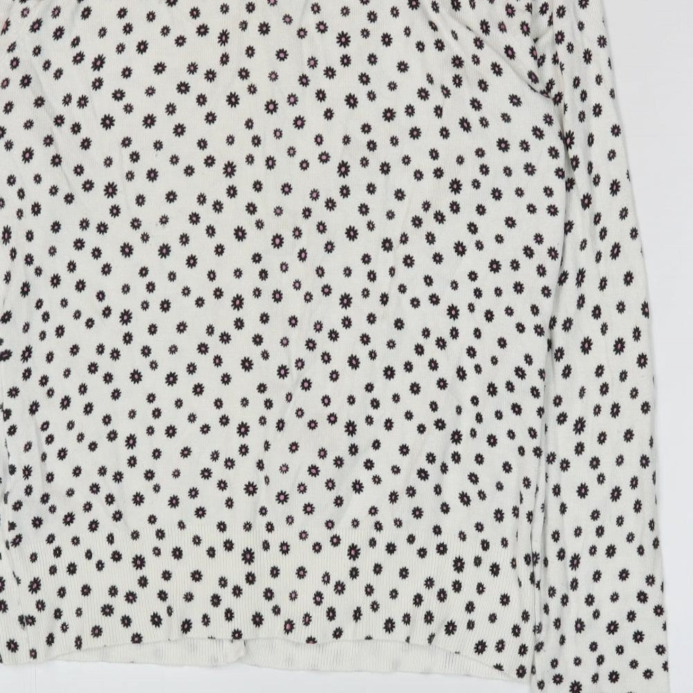 M&Co Womens White Round Neck Floral Viscose Cardigan Jumper Size 14