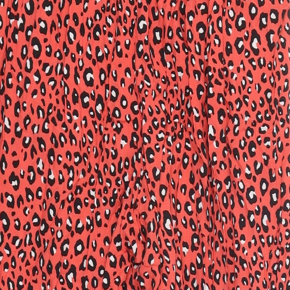 Marks and Spencer Womens Red Geometric Polyester Trousers Size 8 L23 in Regular