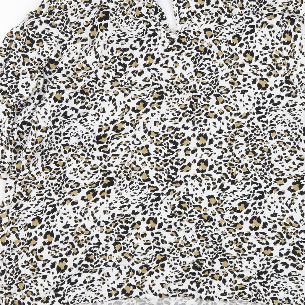 Marks and Spencer Womens Beige Animal Print Viscose Basic Blouse Size 10 Collared - Leopard pattern