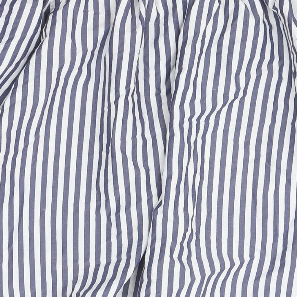Marks and Spencer Womens Blue Striped Polyester Basic T-Shirt Size 14 Off the Shoulder