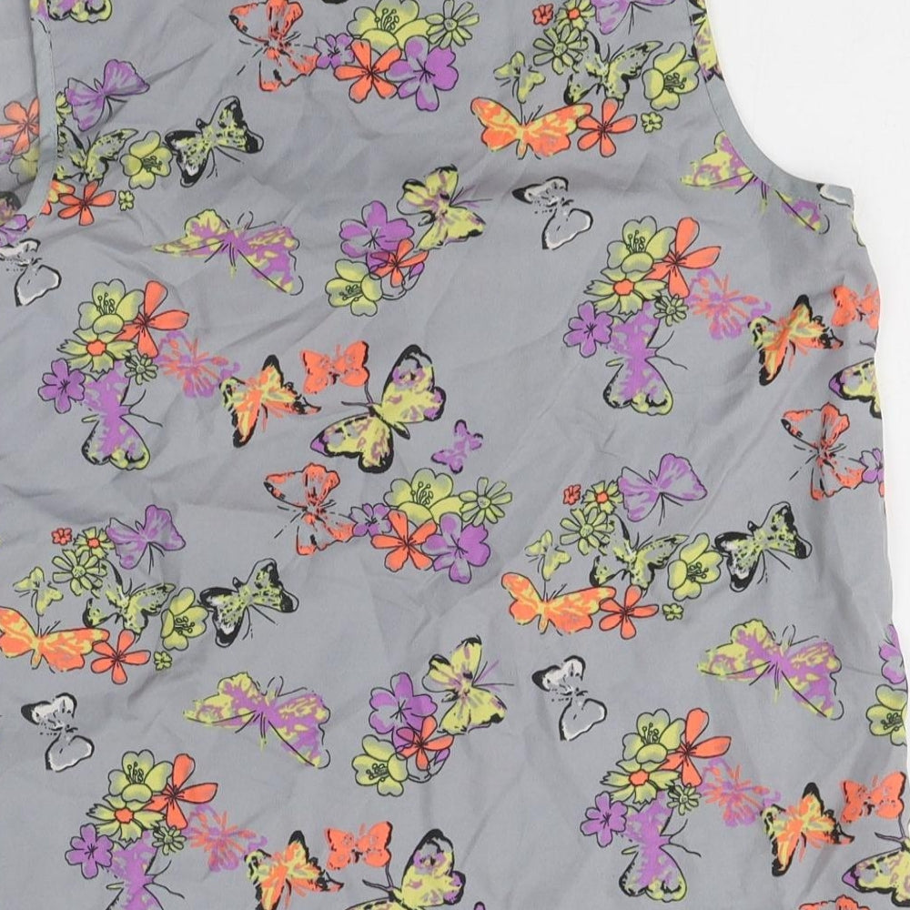 Atmosphere Womens Grey Geometric Polyester Basic Tank Size 12 Round Neck - Butterfly Pattern