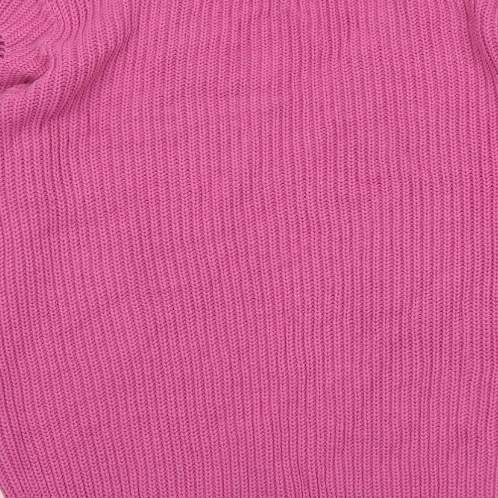 BASSINI Womens Pink V-Neck Acrylic Pullover Jumper Size M