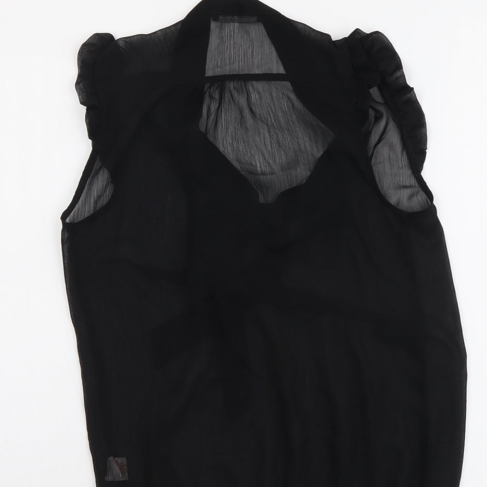 Atmosphere Womens Black Polyester Basic T-Shirt Size 8 V-Neck - Pussy Bow