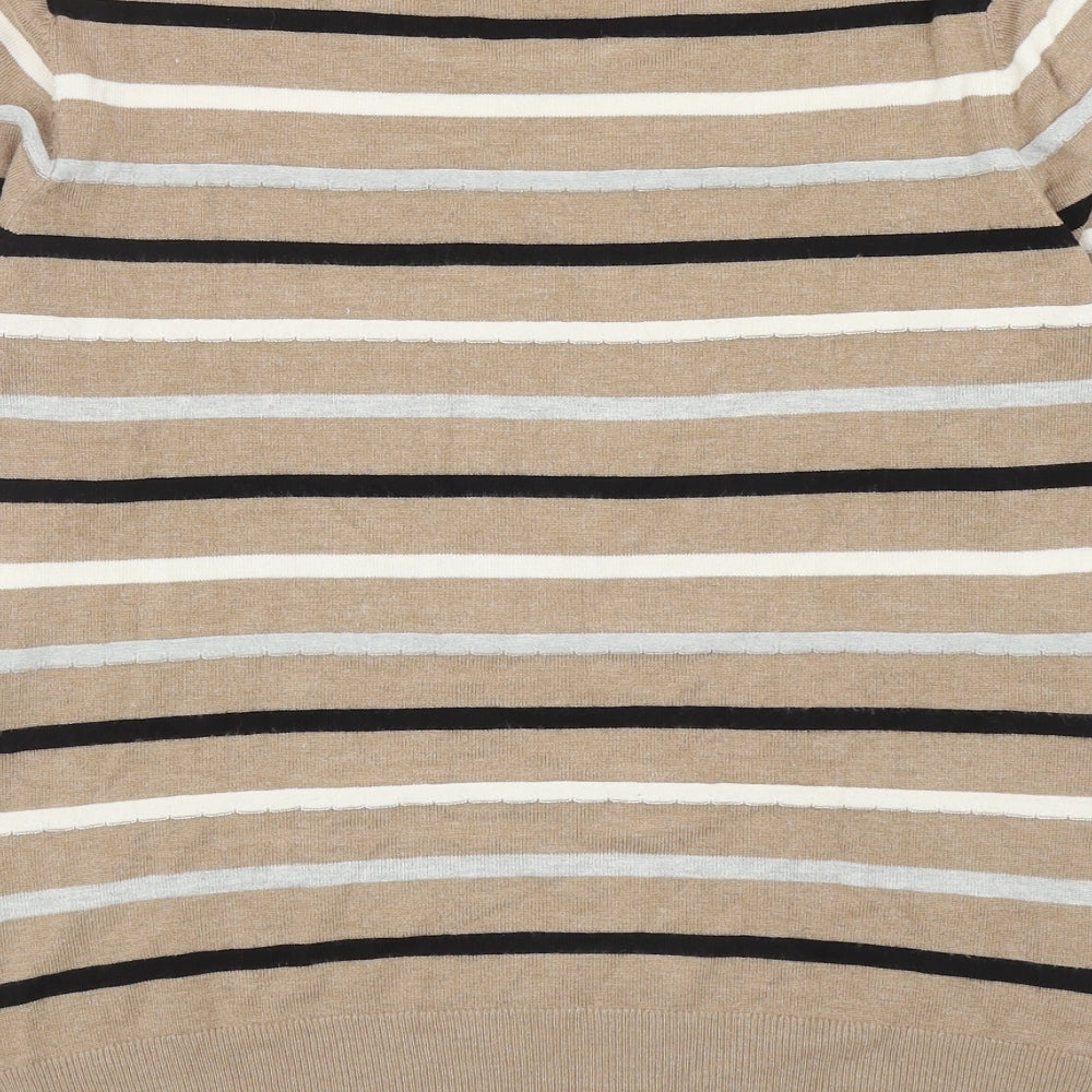 CC Womens Brown Round Neck Striped Viscose Pullover Jumper Size M